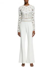 Zuhair Murad Long-Sleeve Embellished-Top Jumpsuit  White at Neiman Marcus